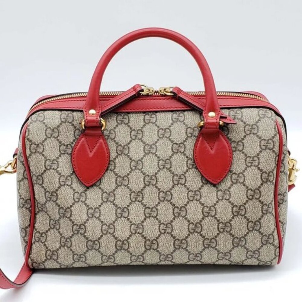 Authentic Gucci GG Supreme Tian Heart Snake Boston Bag Red Leather Crossbody - Picture 2 of 13